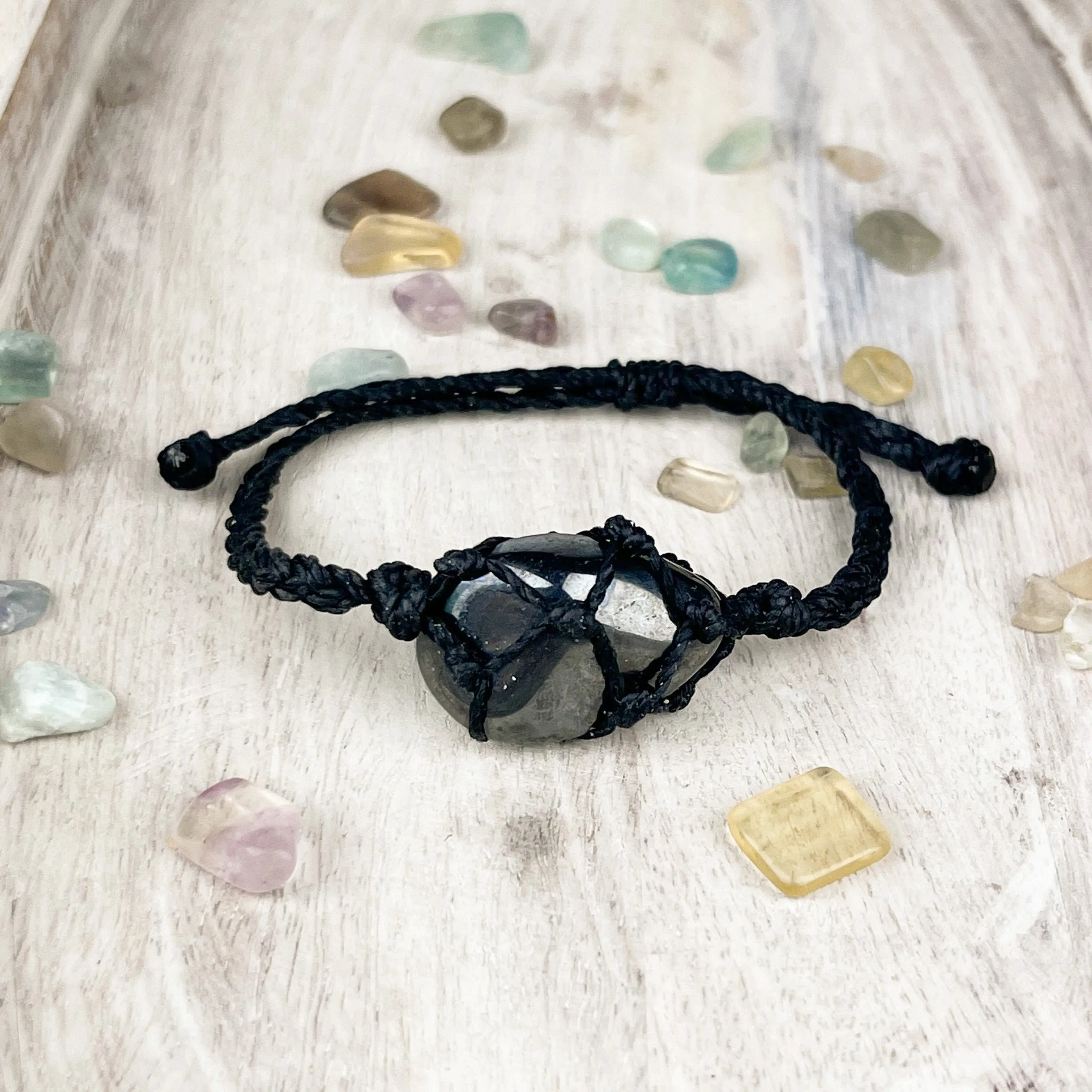 Hand Knotted Crystal Bracelet with Hematite - Adjustable Size, Root Chakra Healing, Grounding Jewelry Intention Stone Bead Bracelet Women's Natural Crystal Bracelets