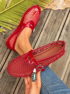 Women's Fashion Solid Color Hollow Out Mary Jane Shoes, Casual Comfort Round Toe Flat Shoes, Summer Breathable Daily Wear, Girls' Flats