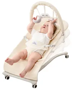 CuddoBaby Baby Bouncer with Wheels | Soft Cushion, Hanging Toys & 3 Recline Levels | 0–12 Months – Beige