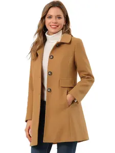 INSPIRE CHIC Single Breasted Peacoat Long Peter Pan Collar Vintage Winter Overcoat