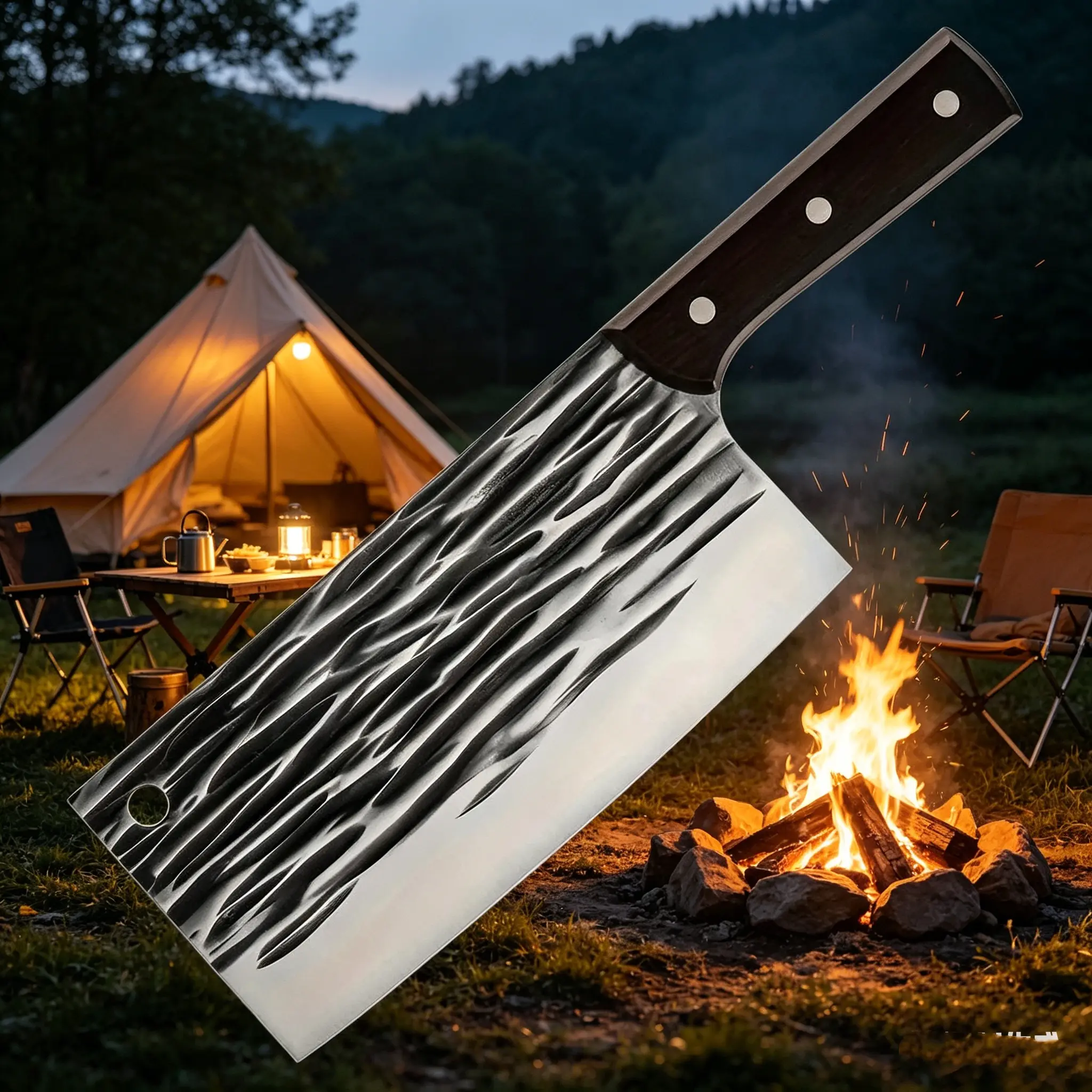 Serbian Chef Butcher Cleaver Knife Set - 1pc Meat Cutting Viking Boning Knife with Sheath for Kitchen, Outdoor BBQ - Father's Day Christmas Gift Idea for Men