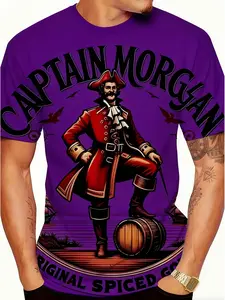 Men's for MORGAN Spiced Rum Graphic T-Shirt - Official Pirate Design Shirt with Barrels and Ships, Summer Lightweight Themed Party Outfit, Halloween Gift, Machine Washable Men's Apparel, Cruise Short Sleeve, Casual Wear, Bold Print