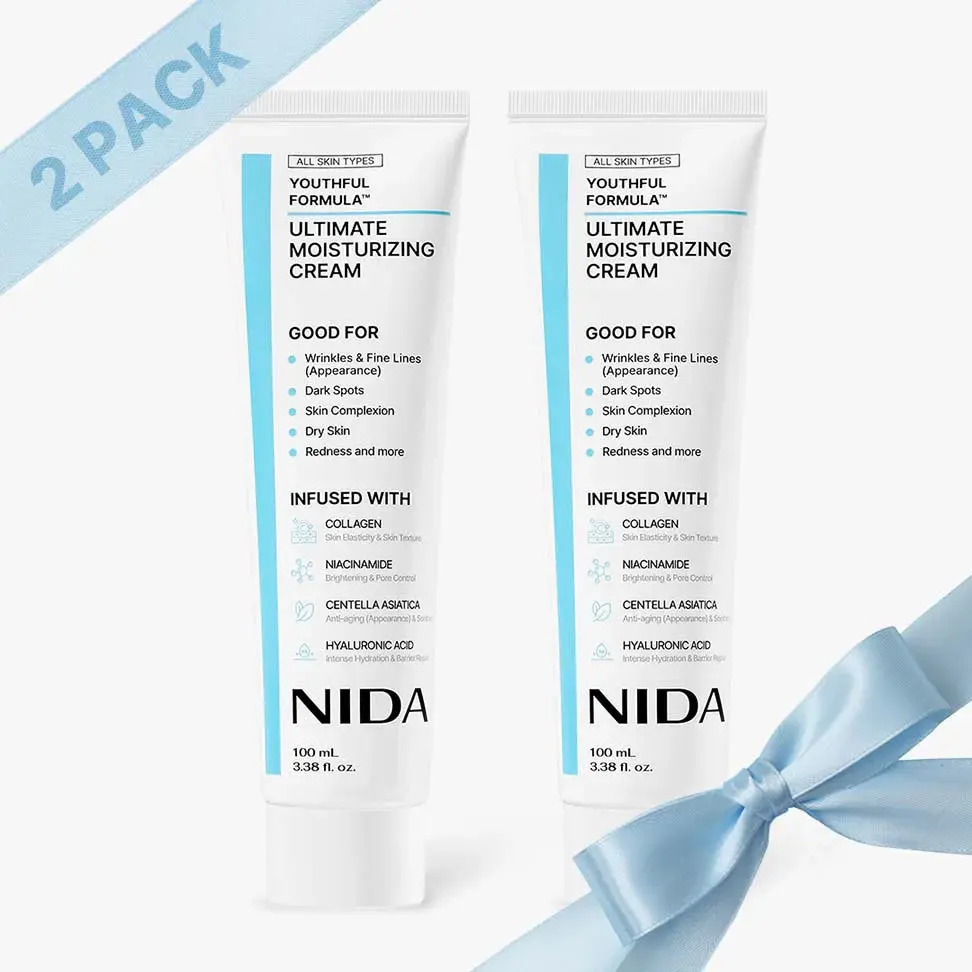 NIDA Youthful Formula Ultimate Moisturizing Cream | Centella Asiatica, Niacinamide, Hyaluronic Acid, Collagen | Wrinkles, Fine Lines, Dark Spots, Dry Skin, Redness | 3.38 fl. oz., 100ml