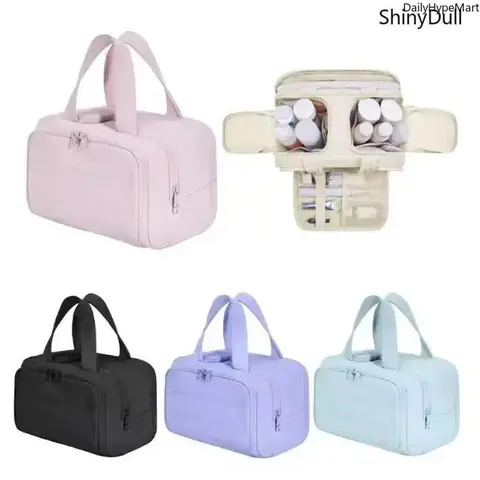 Large Capacity Waterproof Cosmetic Travel Bag - New Design Makeup Bag with Partitions, Easy-to-Carry Multi-Functional Handheld Toiletry Organizer