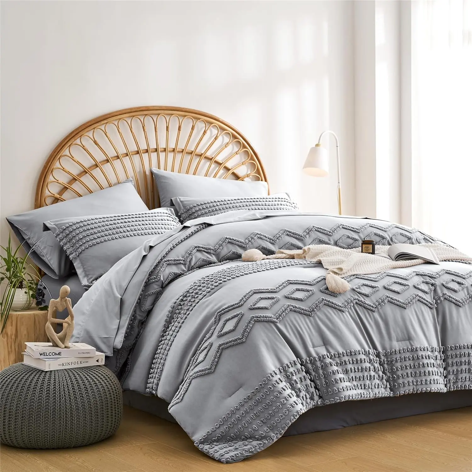 Grey 7- Bohemian Geometric Tufted Comforter Set,  Season Microfiber Bedding Set()