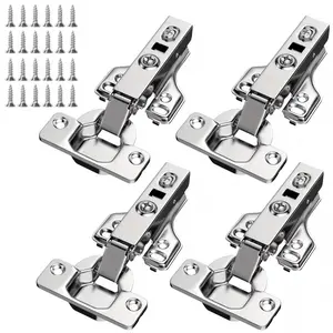 4/12 Cabinet Hinge Set for Kitchen Cabinets, Bedroom Closets, Bathroom Doors, Full Coverage Design, Quiet Hydraulic Soft Close, Includes Installation Screws