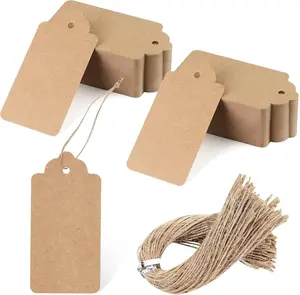 100pcs Gift Tags with String Attached, 2 x 4 inch Kraft Paper Hang Tags for Clothes DIY Crafts Wedding Holiday (Brown)