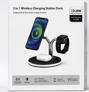 3-in-1 Wireless charging Station Dock 25W Fast Charger for Phone, Watch & Earbud