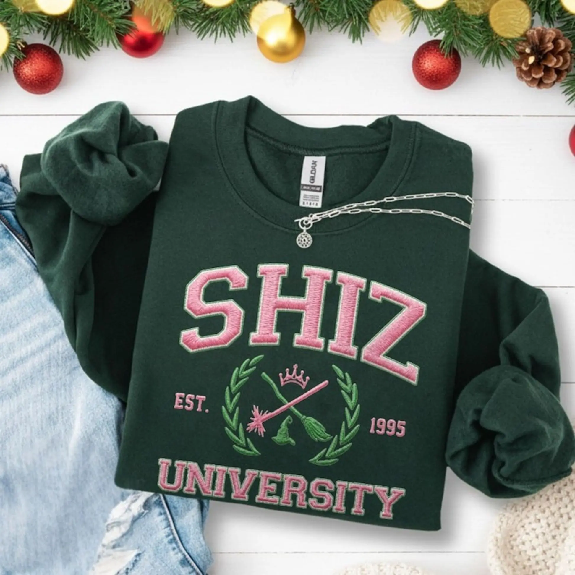[MADE IN US] Embroidered Shiz University Sweatshirt, Changed For Good Wicked Embroidery Sweater, Wizard Musical Sweater, Defy Gravity Embroidered Gifts