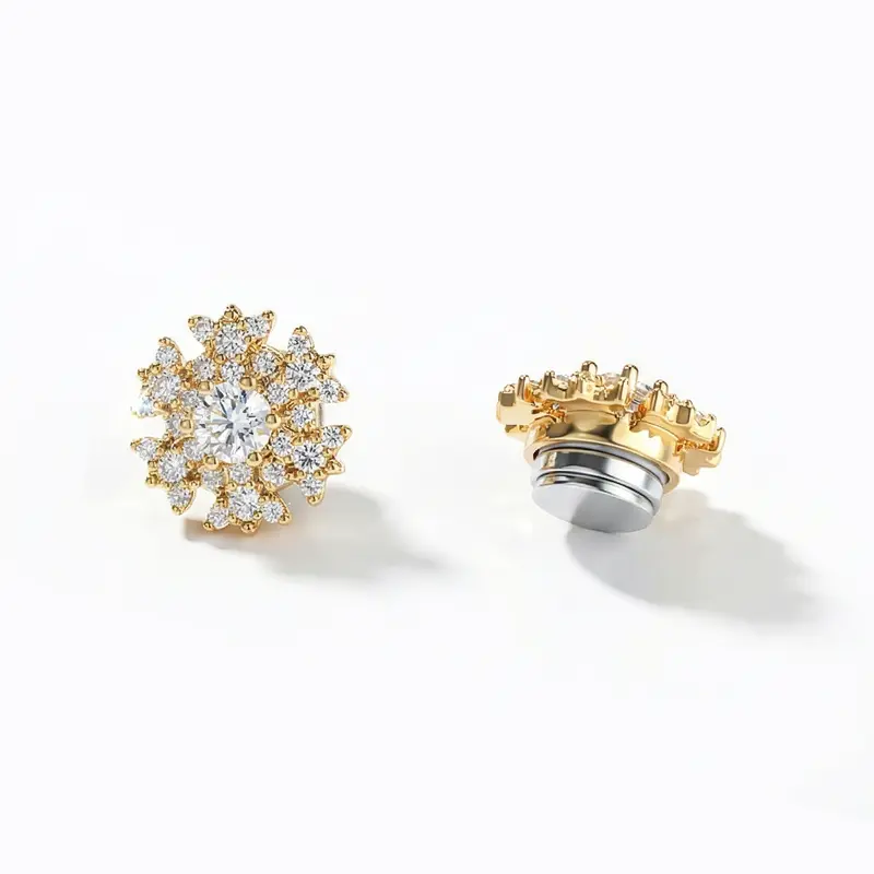 Unisex Magnetic Stud Earrings 14k Real Gold Plated Snowflake Earrings for Women Hip Hop AAAAA + CZ Earrings for Men Valentine's Day Gifts