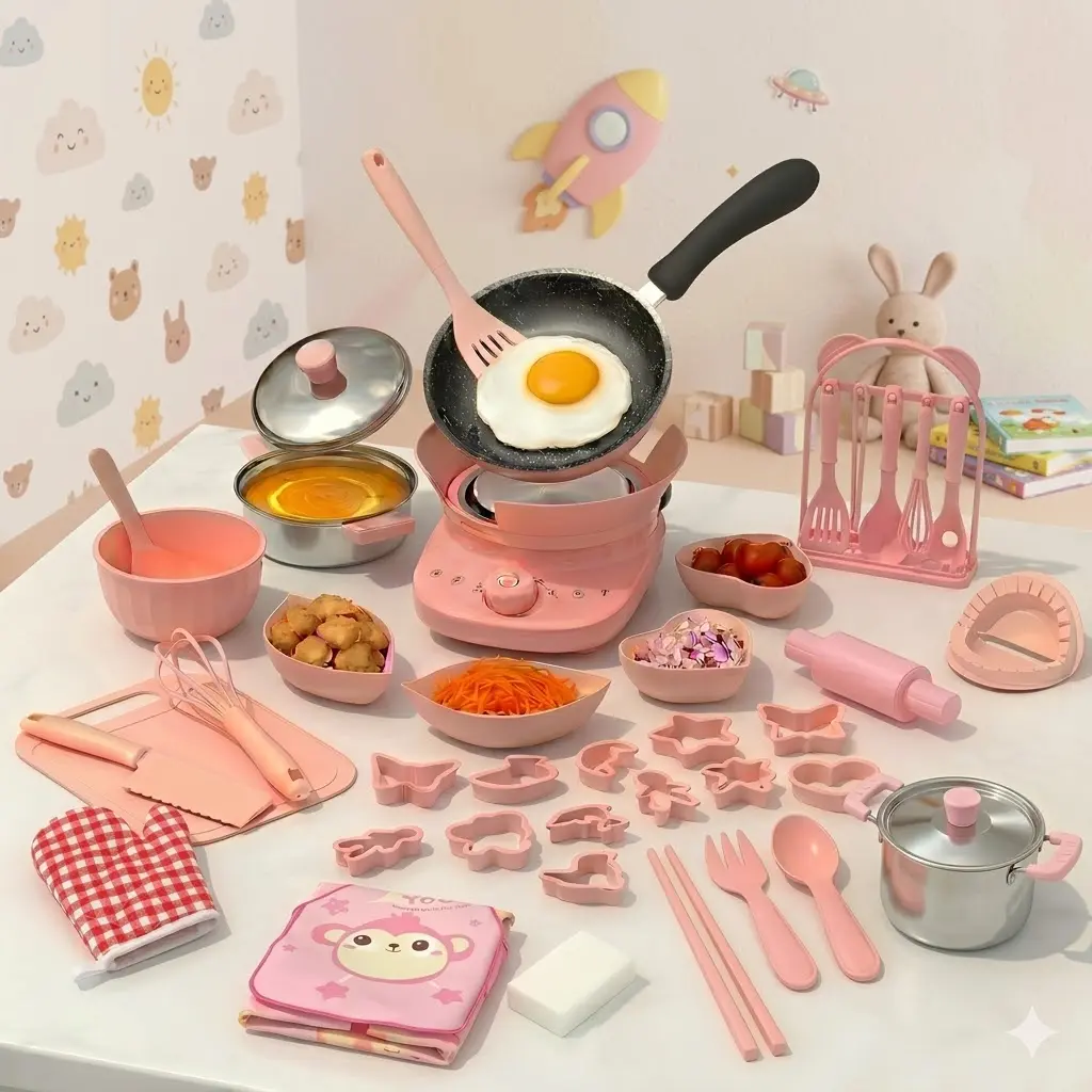 Kids Real Cooking Set with Mini Electric Stove, 42 PCS Montessori Mini Cooking Set with Safe Knife & Kitchen Tools, Cooking Set for Beginner Chef Ages 6-12 Boys & Girls
