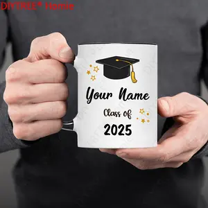 1pc, 11oz, Customizable Class of 2025 Graduation Coffee Mug, Name Academic Cap Ceramic Cup, 11oz, No Assembly Novelty Tea Mug, Ideal for Grad Gifts, Birthday, Friendship, Party Favors