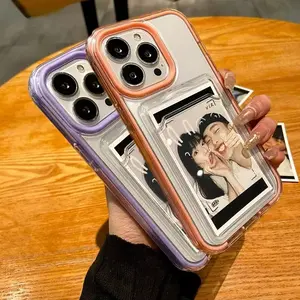 3 in 1 Transparent Card Slot Bag Holder Case For iPhone 16 17 13 14 15 Pro Max Air Plus Clear Wallet Soft Cover