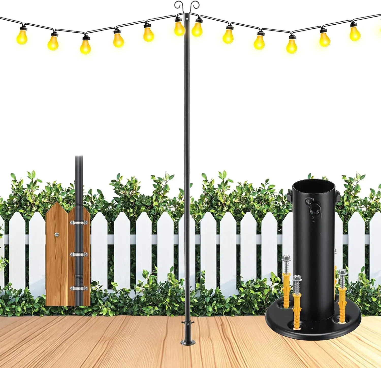 10 FT Heavy Duty String Light Poles (1 Pack) - Outdoor Waterproof Light Poles with Anchor Base and Mounting Bracket for Patio Deck Garden Backyard Wedding Party
