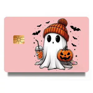 Cute Ghost  4pcs Debit Card Skin Credit Card Skin for Transportation, Key, Debit, Credit, Card Cover No Bubble, Vinyl Waterproof Halloween Decoration