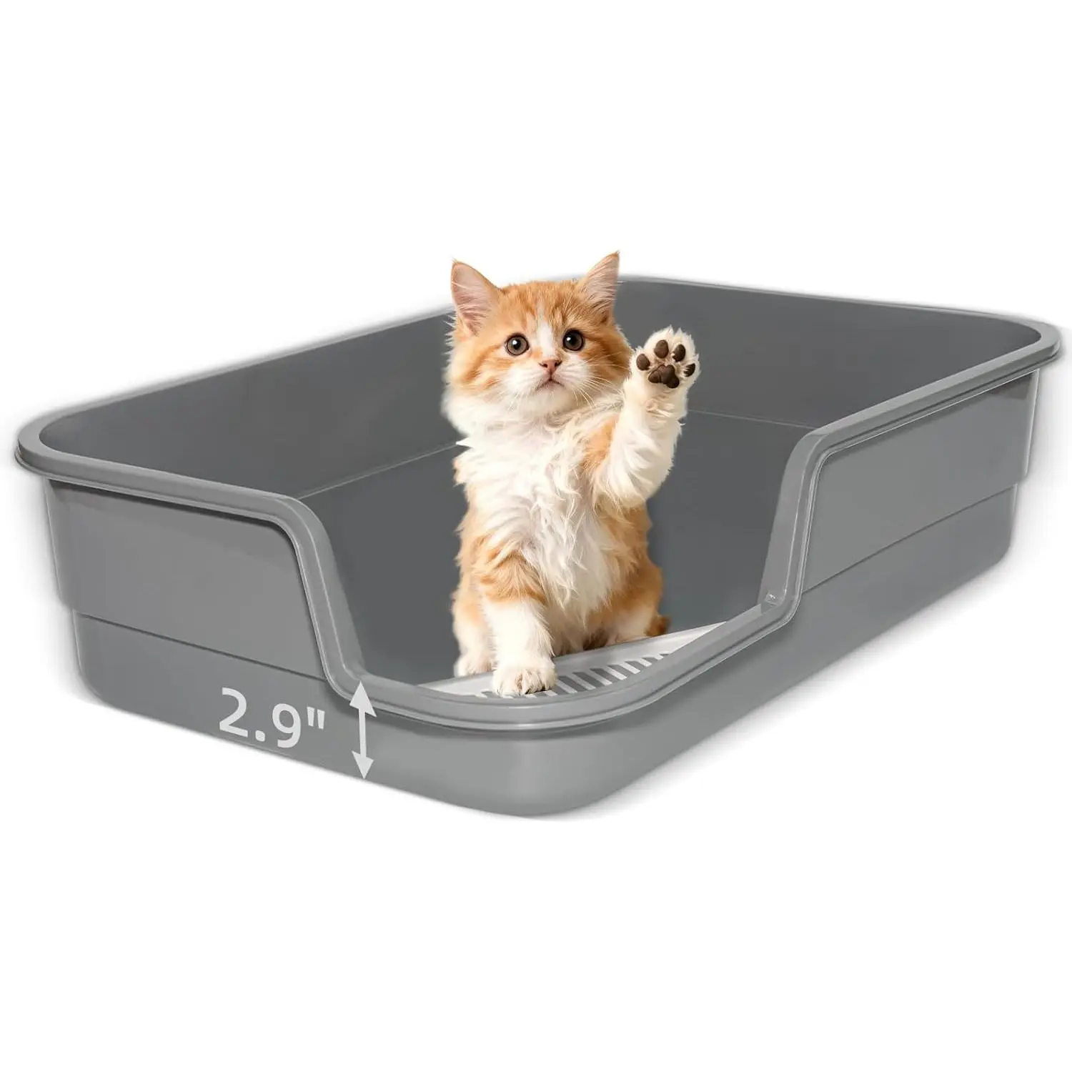 Extra Large Litter Box with Low Entry,Jumbo Cat Litter Box for Kitty and Senior Cats,Cat Box for Indoor Cats,Open Top Corner Litter Pan,Easy to Clean,." L x . W x ." H (Grey)