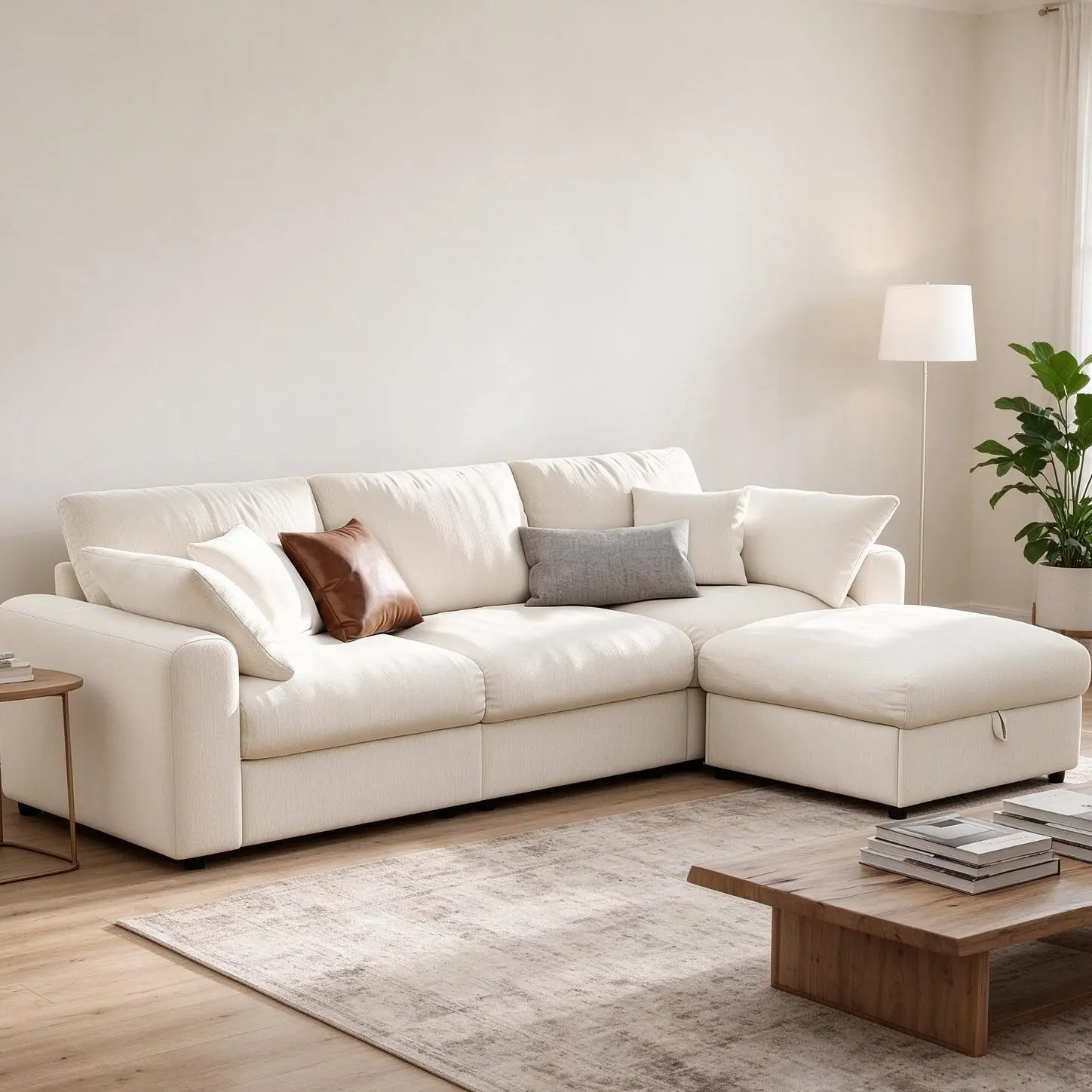 Large Comfortable Cloud Sectional Couches for Living Room, 110" Large Modular Sectional Sofa with Wide Deep Seat, L Shaped Couch with Throw Pillow and Storage Ottoman, Beige