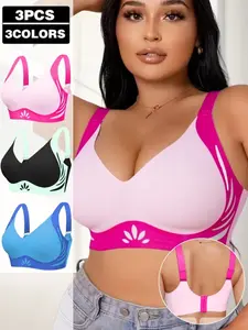 3-Pack Plus Size Seamless Wireless Bra Set, Push-Up Bras with Adjustable Back Closure, Comfortable Breathable Lingerie for All Seasons