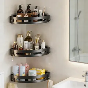 3-Tier Metal Aluminum Triangular Shower Box, Shower Caddy Shelf, Bathroom Storage Box And Storage Items, Bathroom Shelving, Cosmetic And Toiletries Organizer, Wall-Mounted, No Drilling Required, Bathroom Accessories