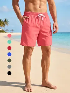Men's 5 Inch Board Shorts with Triangular Mesh Lining, Summer Casual Beach Shorts with Side Pockets, Quick Dry Swim Shorts Swim Trunks, Drawstring Elastic Waistband Swimwear Beachwear Swimsuit Bathing Suit
