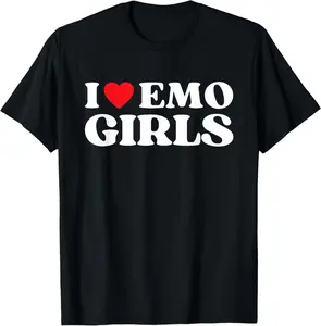 100% Cotton I Heart Emo Girls Funny Quote Red Heart Emo Girl Style T-Shirt