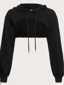 Drawstring Detail Super Crop Hoodie Casual Long Sleeve Basic Pullover