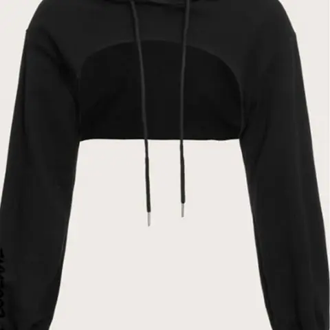 Drawstring Detail Super Crop Hoodie Casual Long Sleeve Basic Pullover