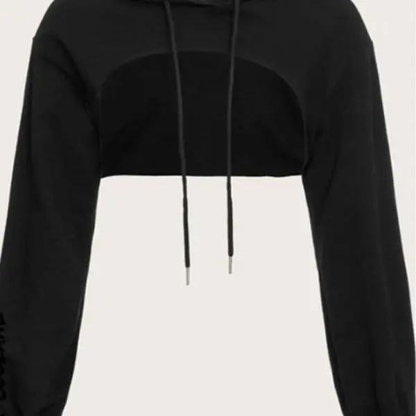 Drawstring Detail Super Crop Hoodie Casual Long Sleeve Basic Pullover
