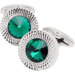 Round   Cufflinks for Men With  Box Green/Blue/Colorful  Men's Cuff Link Set for Wedding Shirt Party Business Birthday Anniversary Dress