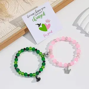 Wicked Elphaba Galinda Friendship Bracelets | BFF Matching Musical Fan Merch with Witch Hat Crown Charms, Fashion Jewelry Accessories & Valentine's Day Gift