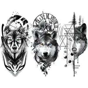 3 Large Realistic Waterproof Temporary Tattoos, Forest Wolf Design, Perfect for Independence Day Celebrations, Men & Women, Sticker Tattoos