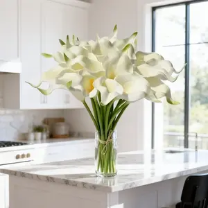 【Spring Deal】Silvanest 20pcs Artificial White Calla Lily Flowers with Green Stems, 13.5" for DIY Wedding, Holiday & Home Decoration
