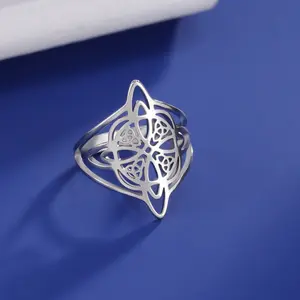 Fashionable unisex versatile double-layer witch knot Celtic triangle stainless steel ring, daily wear does not fade amulet jewelry