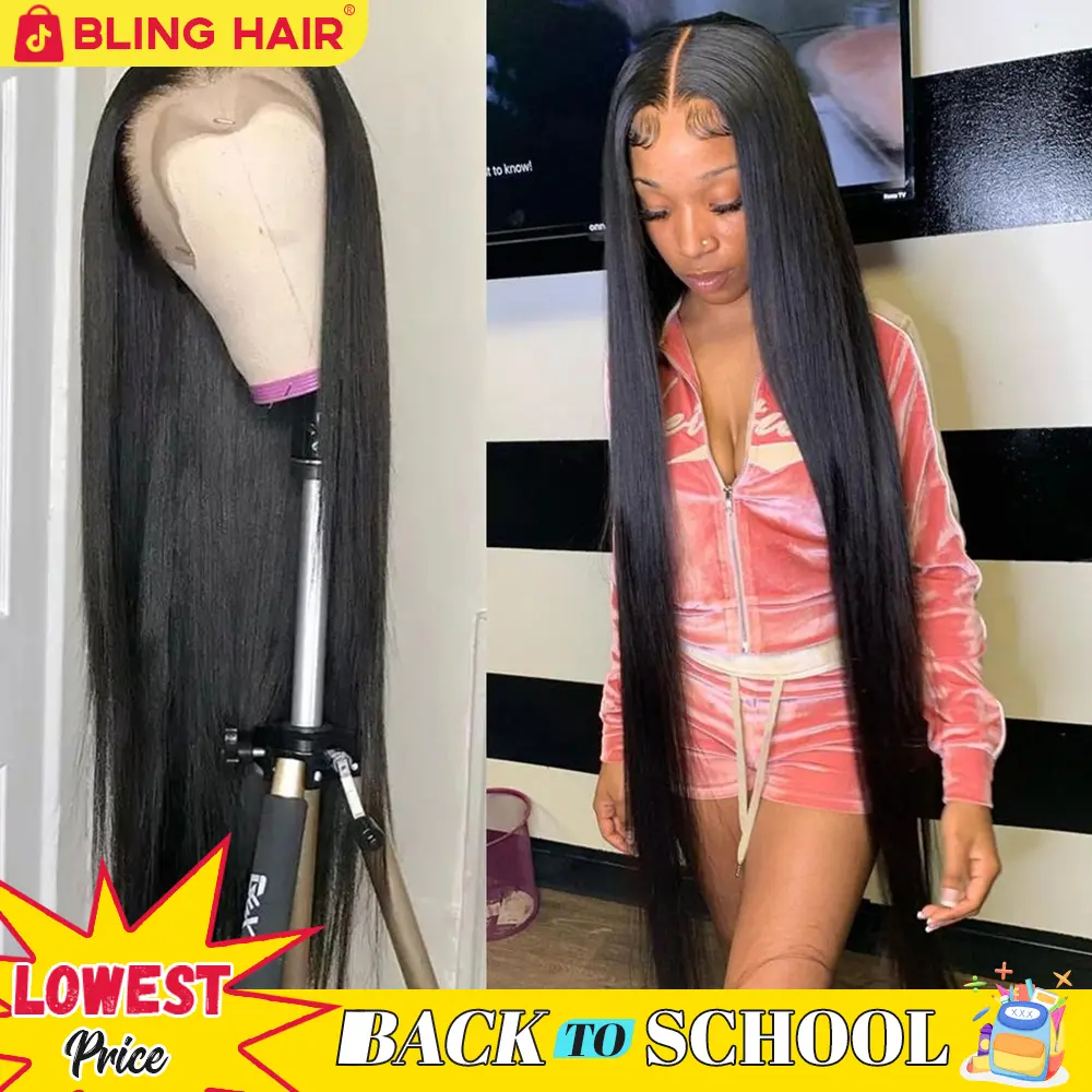 Bling Hair 13x6 Lace Straight/Body Wave Human Hair 180% Density Lace Front Wigs Real Hair Natural Color Pre Plucked Lace Frontal Wigs Brazilian Remy Lace Closure For Women TikTokShopBlackFriday