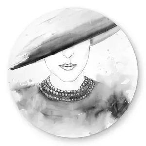 Begin Home Decor C1COAR55X4BB37 5 x 5 ft. Mysterious Lady with a Hat Rug - Black & White Outdoor Decor - Round