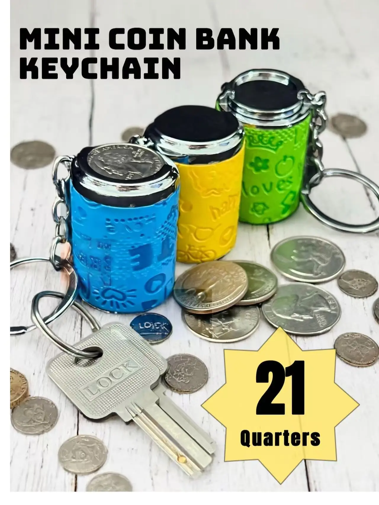 Portable Coin Bank Keychain,2-in-1 Fidget Stress Relief & Portable Coin Storage Keychain,Change Holder(Hold 21 Quarters),Satisfying Coin Drop Bank,Perfect for Daily Carry