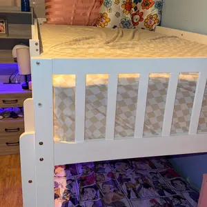 JOYMOR Solid Wood Low Twin Over Twin Bunk Bed for Kids/Junior, Bunk Bed Frame with Guardrails & Ladder for Boys Girls, No Box Spring Needed