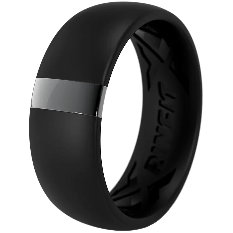 Rinfit Silicone Rings for Men with a Stainless Steel Edge Bar, Silicone Wedding Band for Him, Flexible for Work, Gym, Travel and Everyday Wear, Patented Design