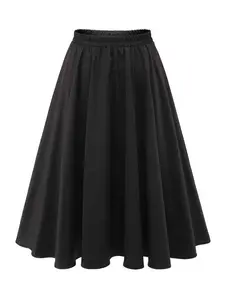 Women's Long Black Skirt - Wide A-Line Shape, Soft Cotton Material, Comfortable Elastic Waist