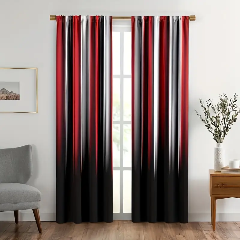 2pcs Abstract Ombre Ready Made Curtains, Home Decorative Finished Curtain Drapes, Red White Black Window Treatments for Bedroom Living Room, Home Decorative Curtain
