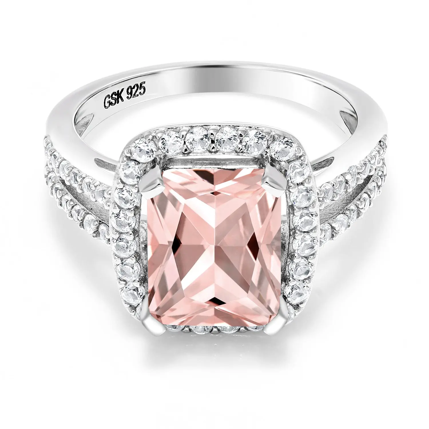 3.82 Cttw Peach Nano Morganite Engagement Ring For Women | 925 Sterling Silver | Emerald Cut 10X8MM | Wedding Engagement Anniversary Promise Ring For Women