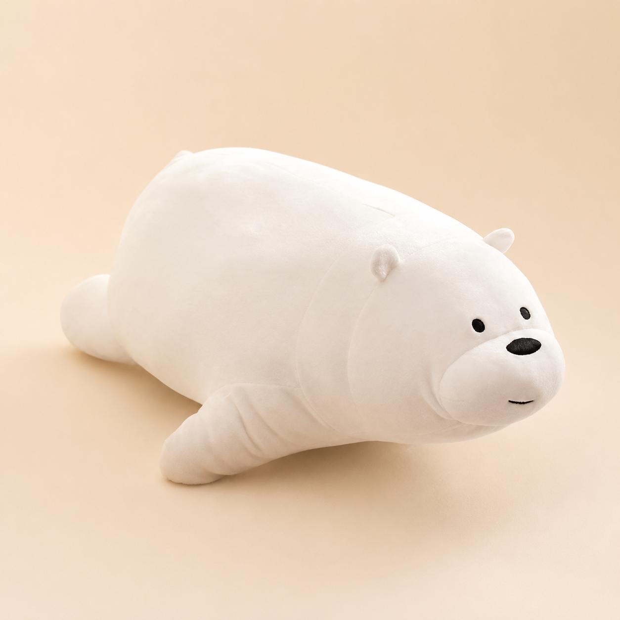 MINISO Cute Lying Bear Plush Pillow, Soft Huggable Stuffed Animal Doll, Cozy Bedtime Companion for Kids Girls Bedroom Sofa Decor Gift