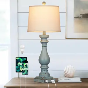 27.5" Tall Coastal Lamp,Retro-Blue  Bedside Nightstand Lamps with USB  Ports A/C,3-Way Dimmable  Control Table Lamps for Bedroom Living Room,Single Blue