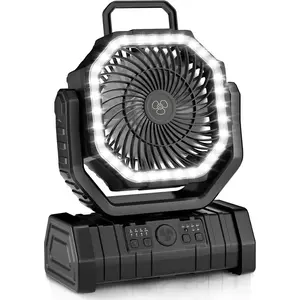 Camping Fan - 20000mAh Battery Powered Fan Rechargeable with LED Lantern - Portable Outdoor Tent Fans with Hanging Hook 4 Speeds Wind Remote Control, Black and Orange,Christmas gifts