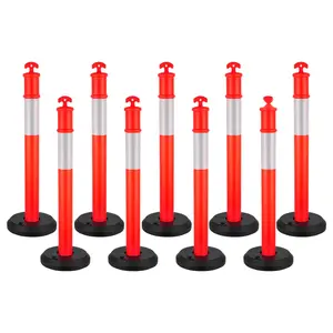 9 Packs Traffic Delineator Posts, 48-Inch Tall Safety Cones With Fillable Base, Durable Orange Barrier Markers For Road Construction, Parking Lot, Event Management, Weather Resistant, Easy Assembly, High Visibility