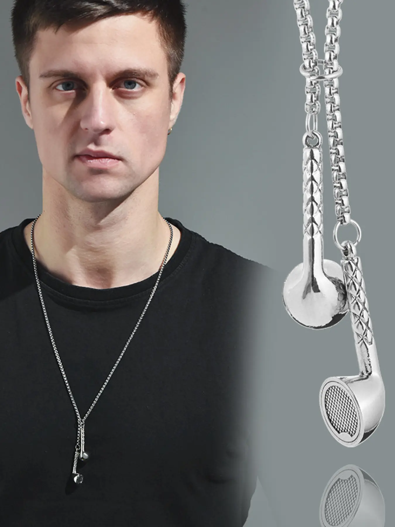 Silver Headphone Pendant Necklace | Music-Inspired Streetwear Accessory, Trendy Jewelry for Daily, Festival & Street Looks