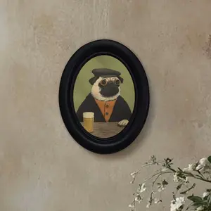 Vintage Beer Dog Decoration Wall Art, Quirky Animal Portrait, Fun Beer Theme, Frame Oval Picture, Perfect for Holidays