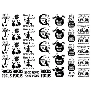 Halloween Witch Hocus Pocus 37 pcs 1 Inch Black Fused Glass Decals