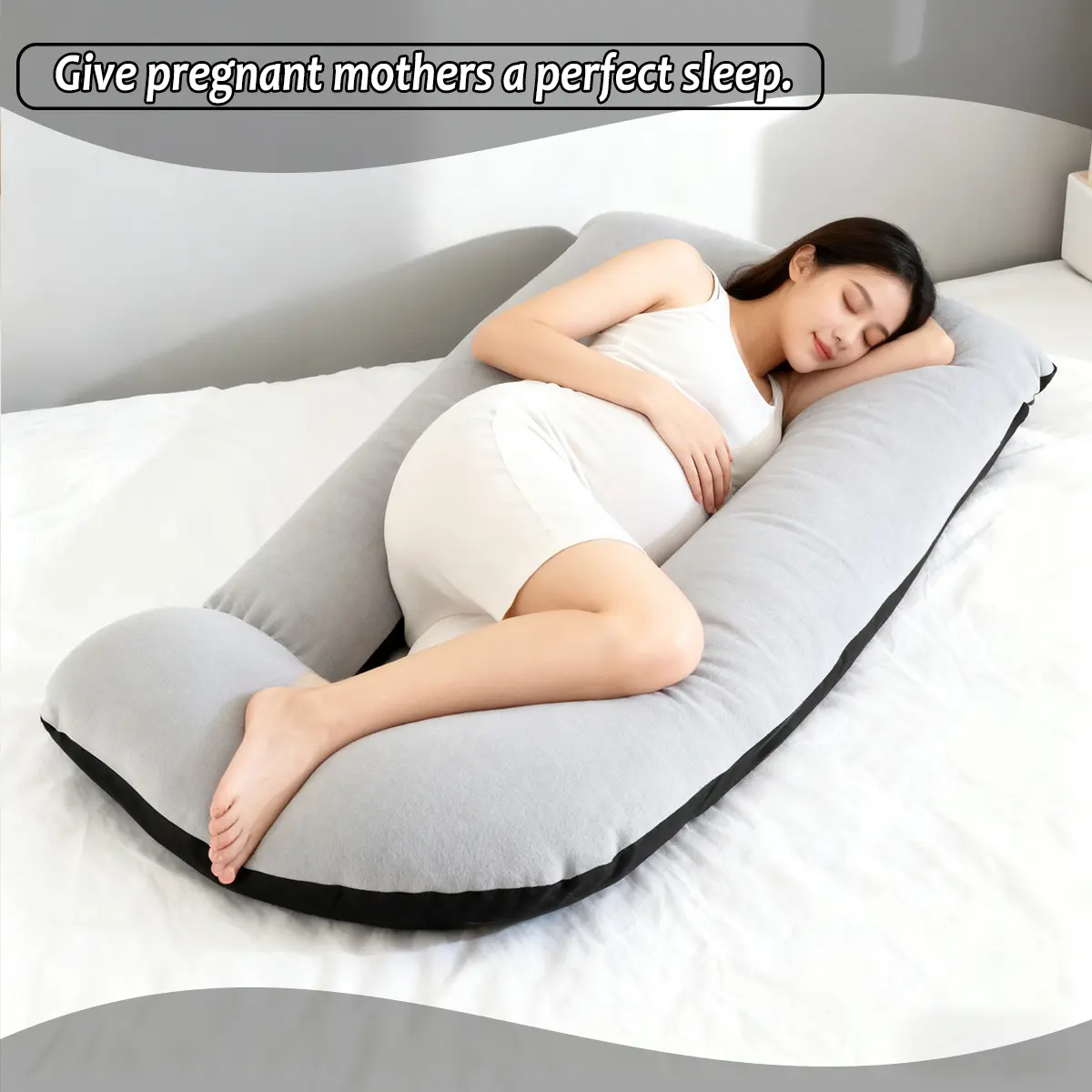Ergonomic J-Shaped Microfibre Body Pillow for Expectant Mothers - Sleep Aid for Manageable Pregnancy, All-Seasons Bedding Pillow with Abdominal, Neck Support & Side-Lying Nursing Comfort