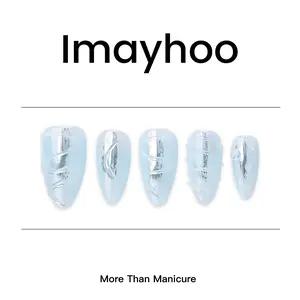 Imayhoo Handmade Acrylic, Press on nails Almond Short nail Light Blue(10pcs) OMZXX044-Nail Art,Nail Care short  fake